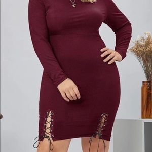 Plus size lace up hem rib knit bodycon dress